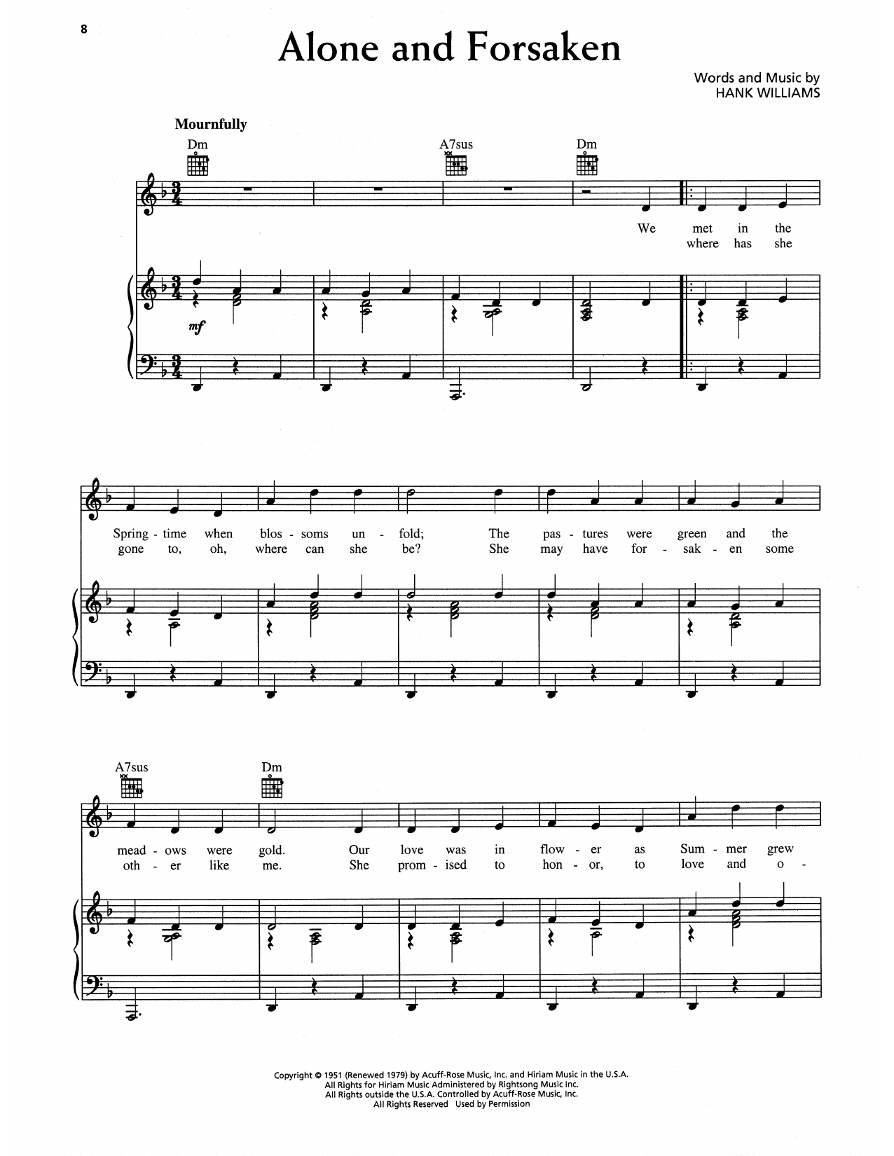 Hank Williams Alone And Forsaken Sheet Music Notes & Chords for Piano, Vocal & Guitar Chords (Right-Hand Melody) - Download or Print PDF
