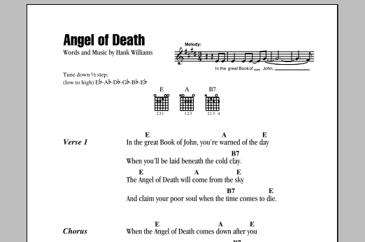 Hank Williams Angel Of Death Sheet Music Notes & Chords for Lyrics & Chords - Download or Print PDF