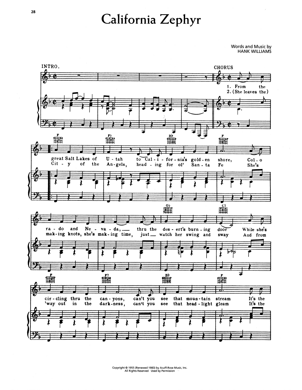 Hank Williams California Zephyr Sheet Music Notes & Chords for Piano, Vocal & Guitar Chords (Right-Hand Melody) - Download or Print PDF