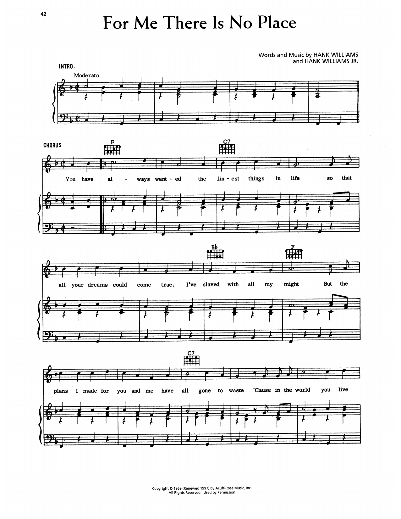 Hank Williams For Me There Is No Place Sheet Music Notes & Chords for Piano, Vocal & Guitar Chords (Right-Hand Melody) - Download or Print PDF