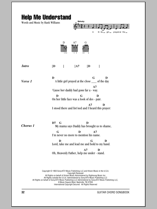 Hank Williams Help Me Understand Sheet Music Notes & Chords for Lyrics & Chords - Download or Print PDF