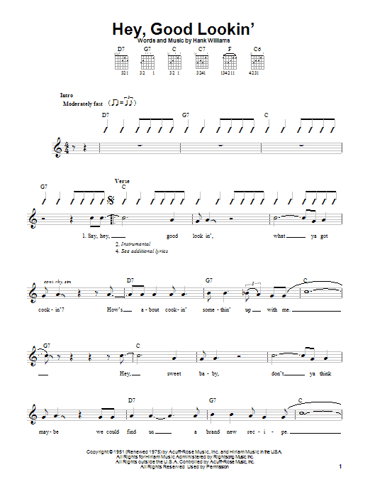 Hank Williams Hey, Good Lookin' Sheet Music Notes & Chords for Voice - Download or Print PDF