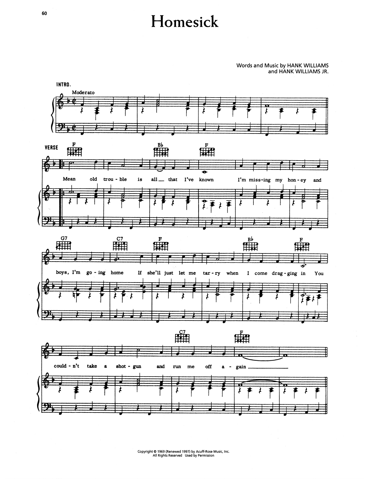 Hank Williams Homesick Sheet Music Notes & Chords for Piano, Vocal & Guitar Chords (Right-Hand Melody) - Download or Print PDF