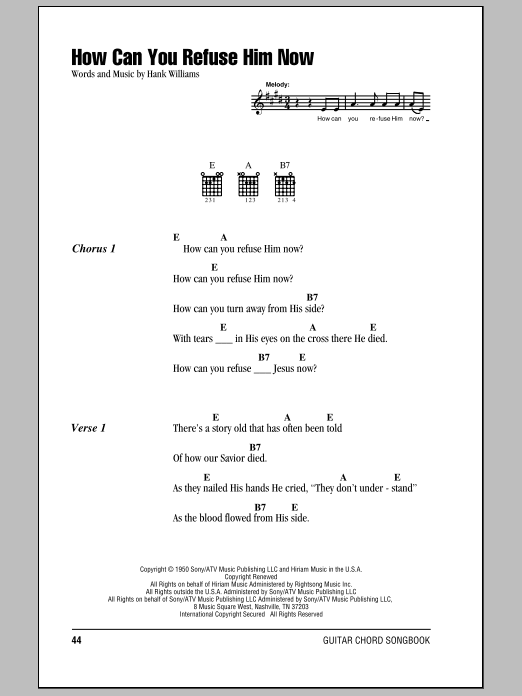 Hank Williams How Can You Refuse Him Now Sheet Music Notes & Chords for Lyrics & Chords - Download or Print PDF