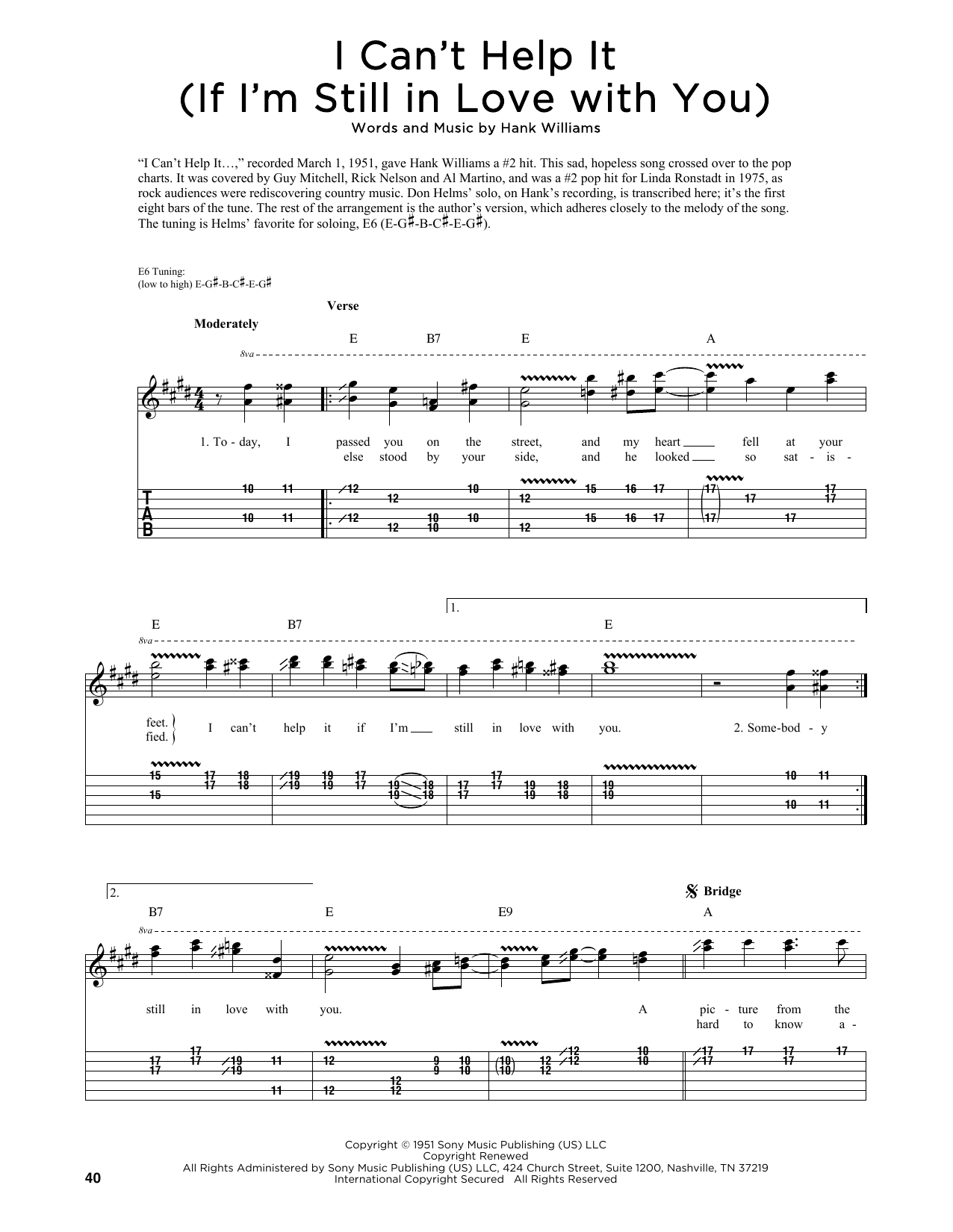 Hank Williams I Can't Help It (If I'm Still In Love With You) (arr. Fred Sokolow) Sheet Music Notes & Chords for Guitar Tab - Download or Print PDF