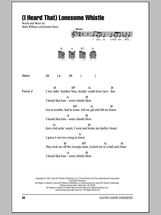 Hank Williams (I Heard That) Lonesome Whistle Sheet Music Notes & Chords for Lyrics & Chords - Download or Print PDF