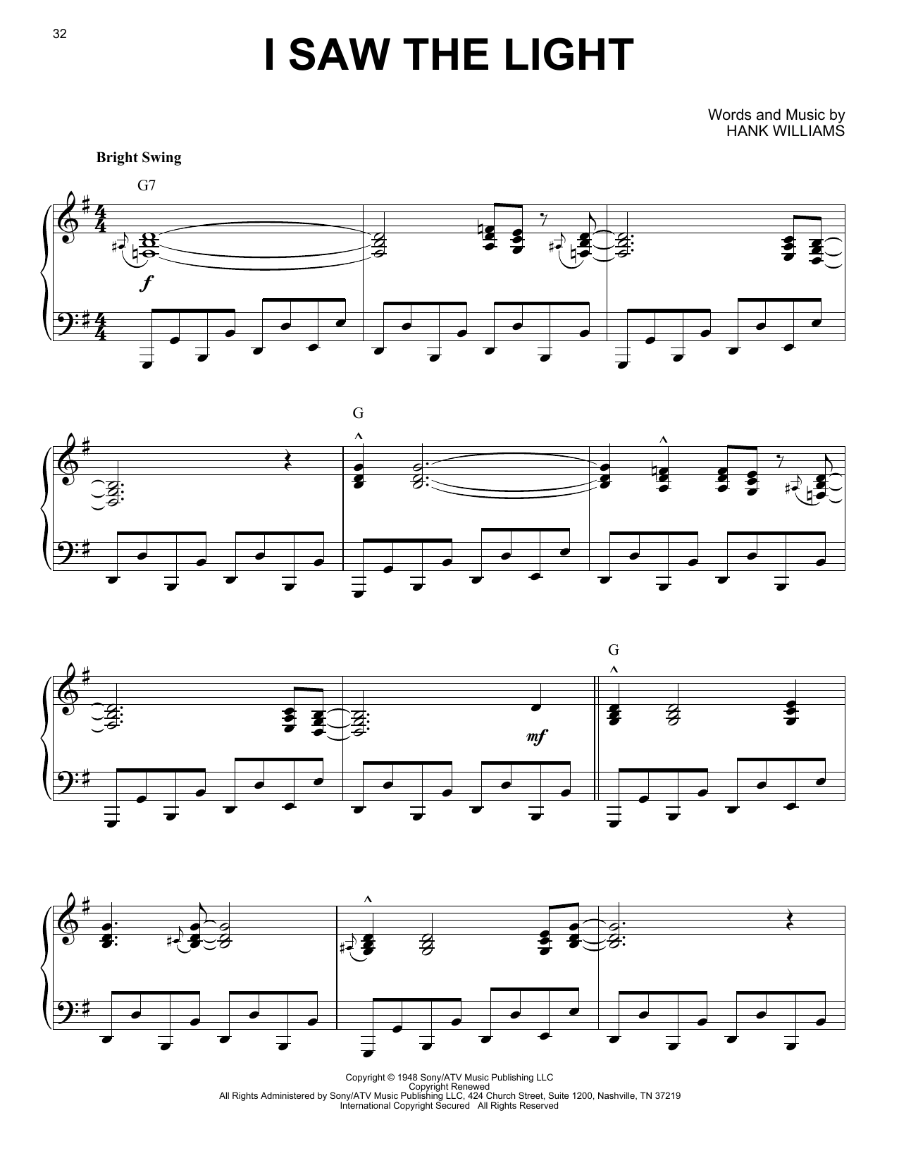 Hank Williams I Saw The Light (arr. Brent Edstrom) [Jazz version] Sheet Music Notes & Chords for Piano - Download or Print PDF