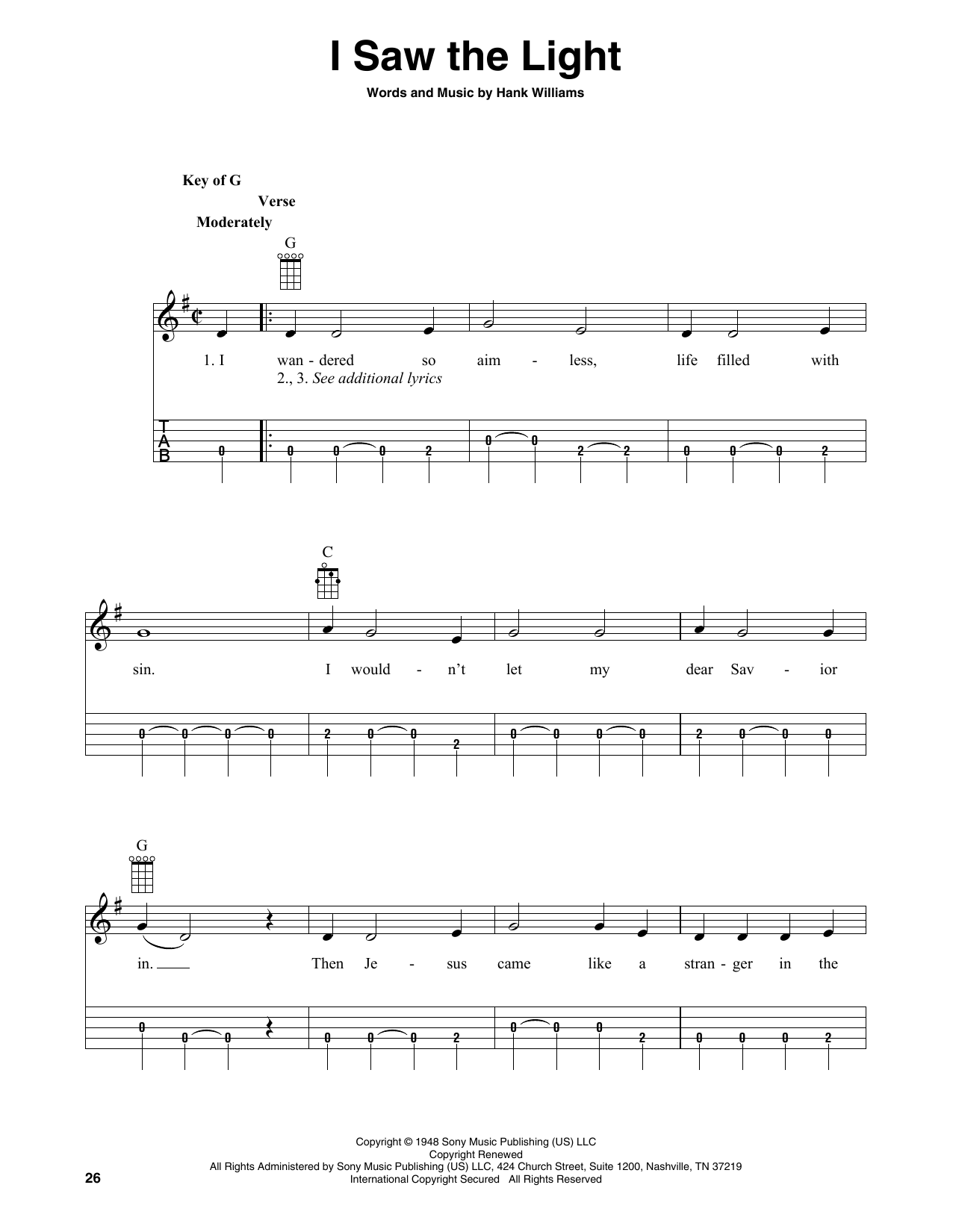 Hank Williams I Saw The Light (arr. Fred Sokolow) Sheet Music Notes & Chords for Banjo Tab - Download or Print PDF