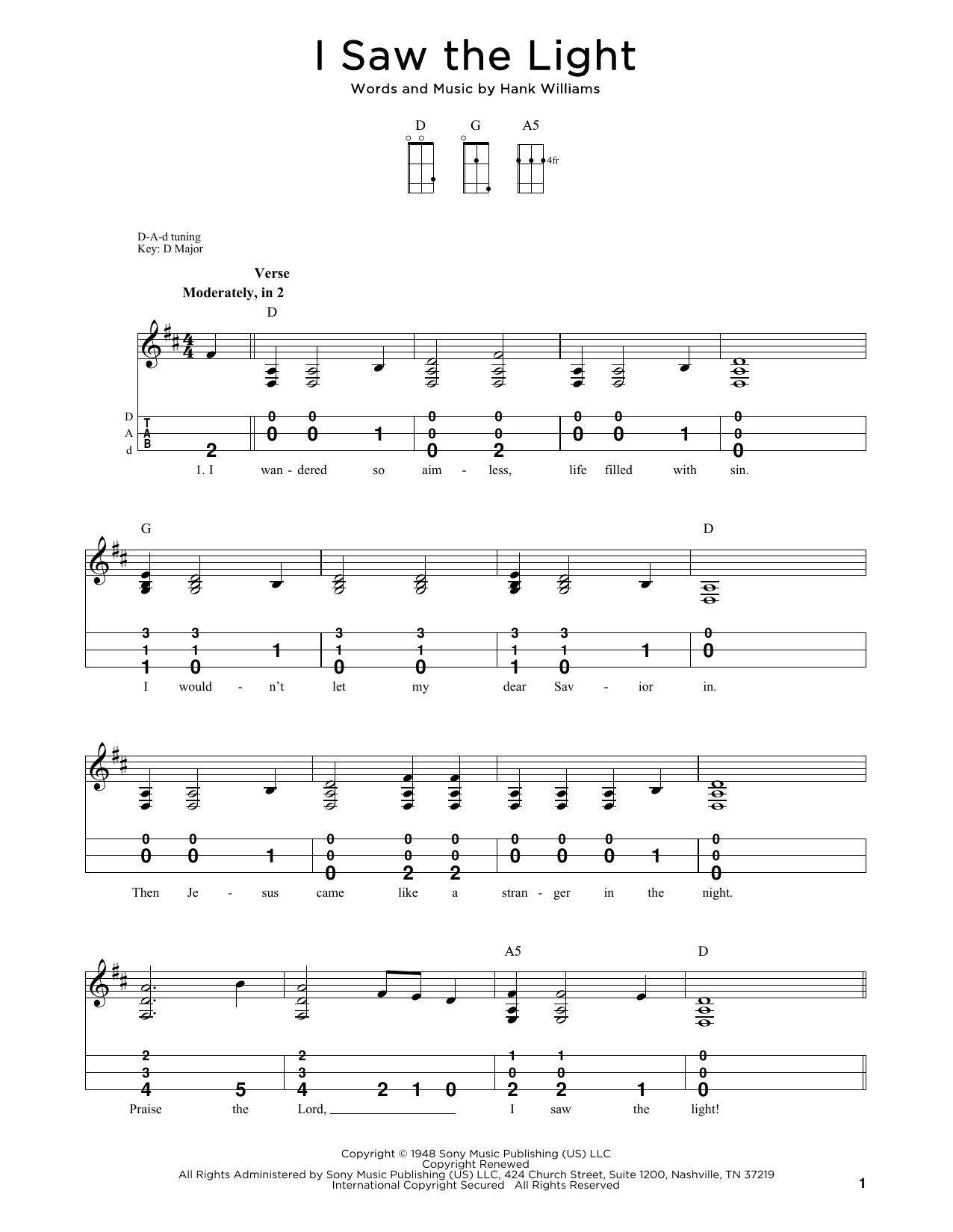 Hank Williams I Saw The Light (arr. Steven B. Eulberg) Sheet Music Notes & Chords for Dulcimer - Download or Print PDF