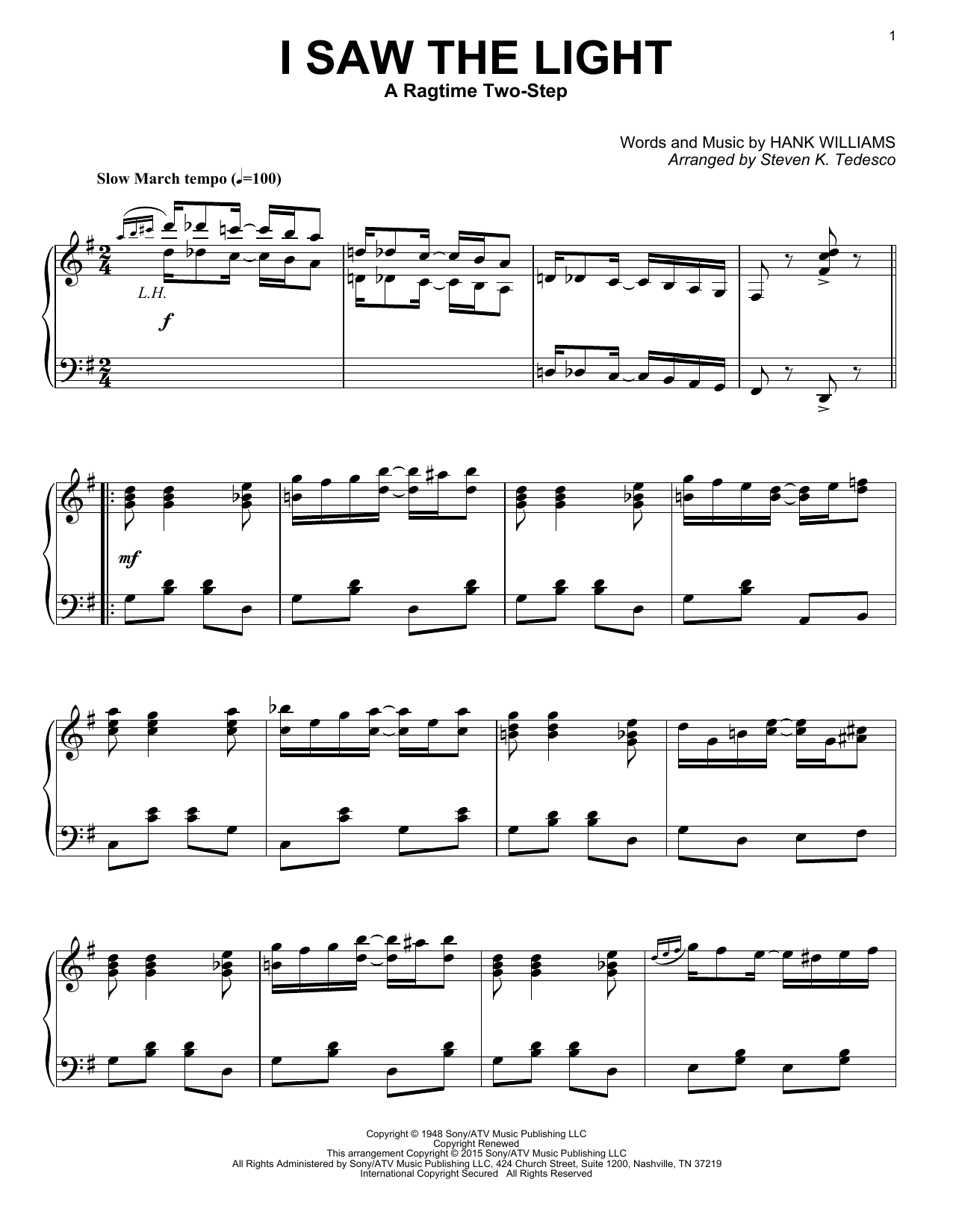 Steven K. Tedesco I Saw The Light [Ragtime version] Sheet Music Notes & Chords for Piano - Download or Print PDF