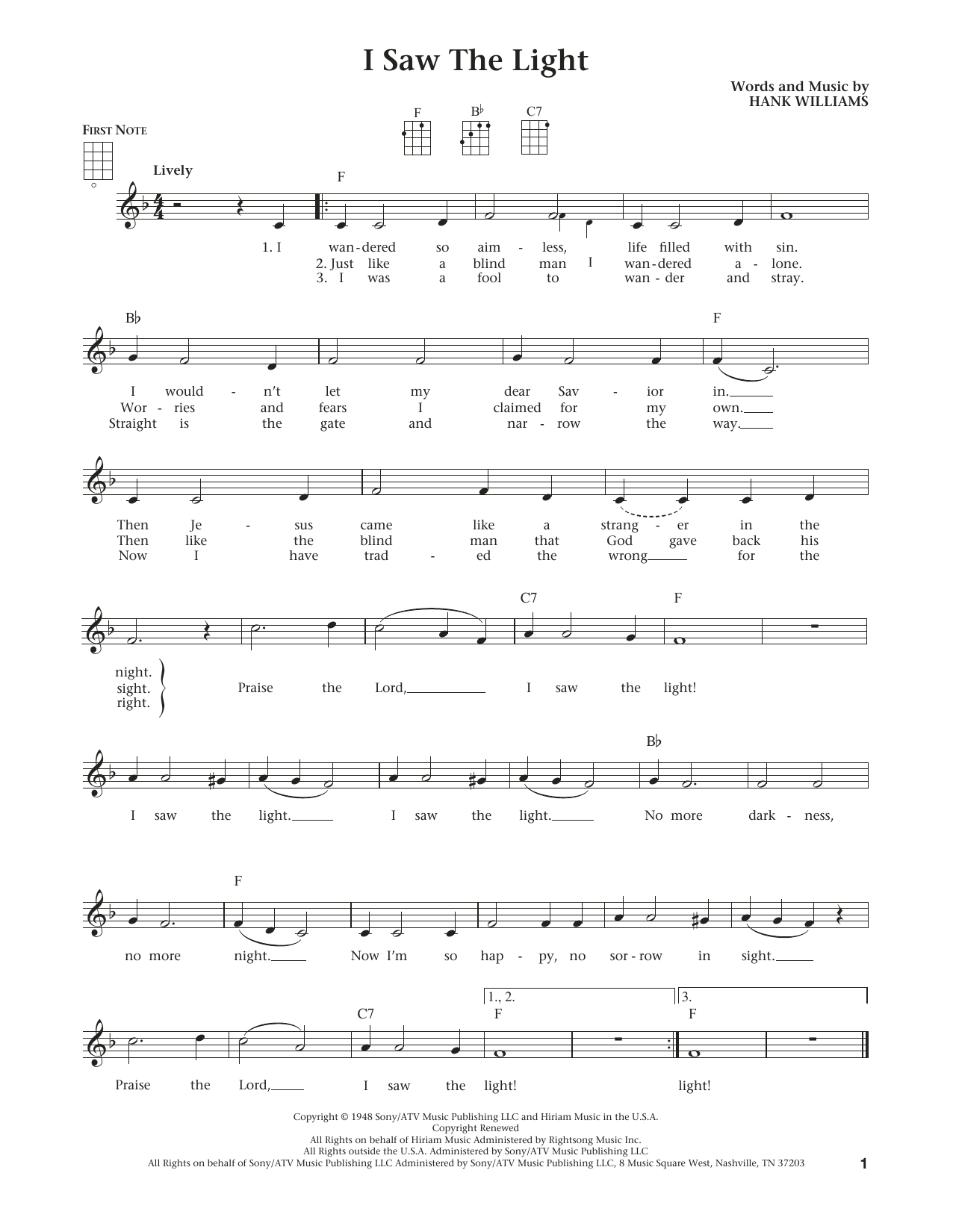 Hank Williams I Saw The Light (from The Daily Ukulele) (arr. Liz and Jim Beloff) Sheet Music Notes & Chords for Ukulele - Download or Print PDF