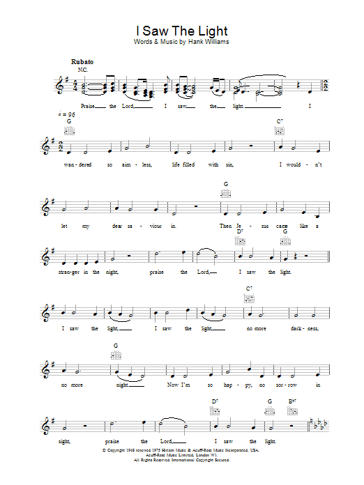 Hank Williams I Saw The Light Sheet Music Notes & Chords for Ukulele - Download or Print PDF