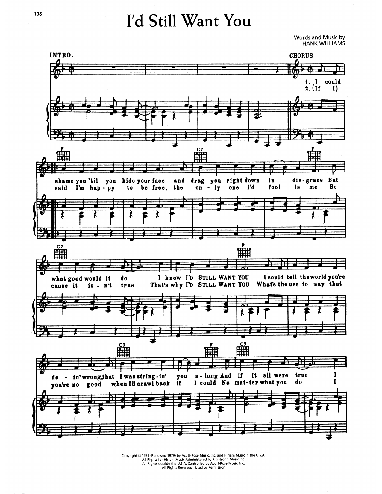 Hank Williams I'd Still Want You Sheet Music Notes & Chords for Piano, Vocal & Guitar Chords (Right-Hand Melody) - Download or Print PDF