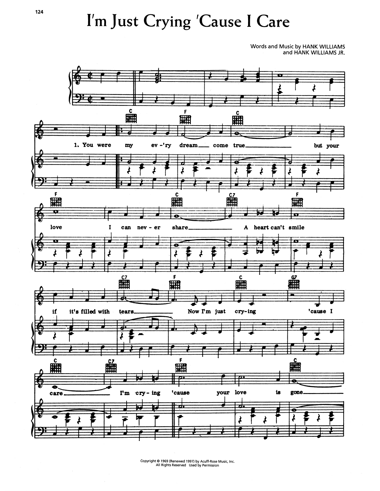 Hank Williams I'm Just Crying 'Cause I Care Sheet Music Notes & Chords for Piano, Vocal & Guitar Chords (Right-Hand Melody) - Download or Print PDF