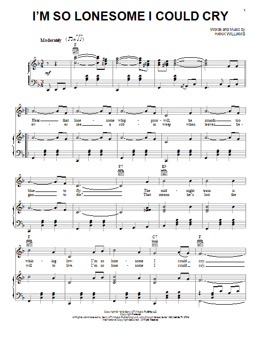 Hank Williams I'm So Lonesome I Could Cry Sheet Music Notes & Chords for Dulcimer - Download or Print PDF