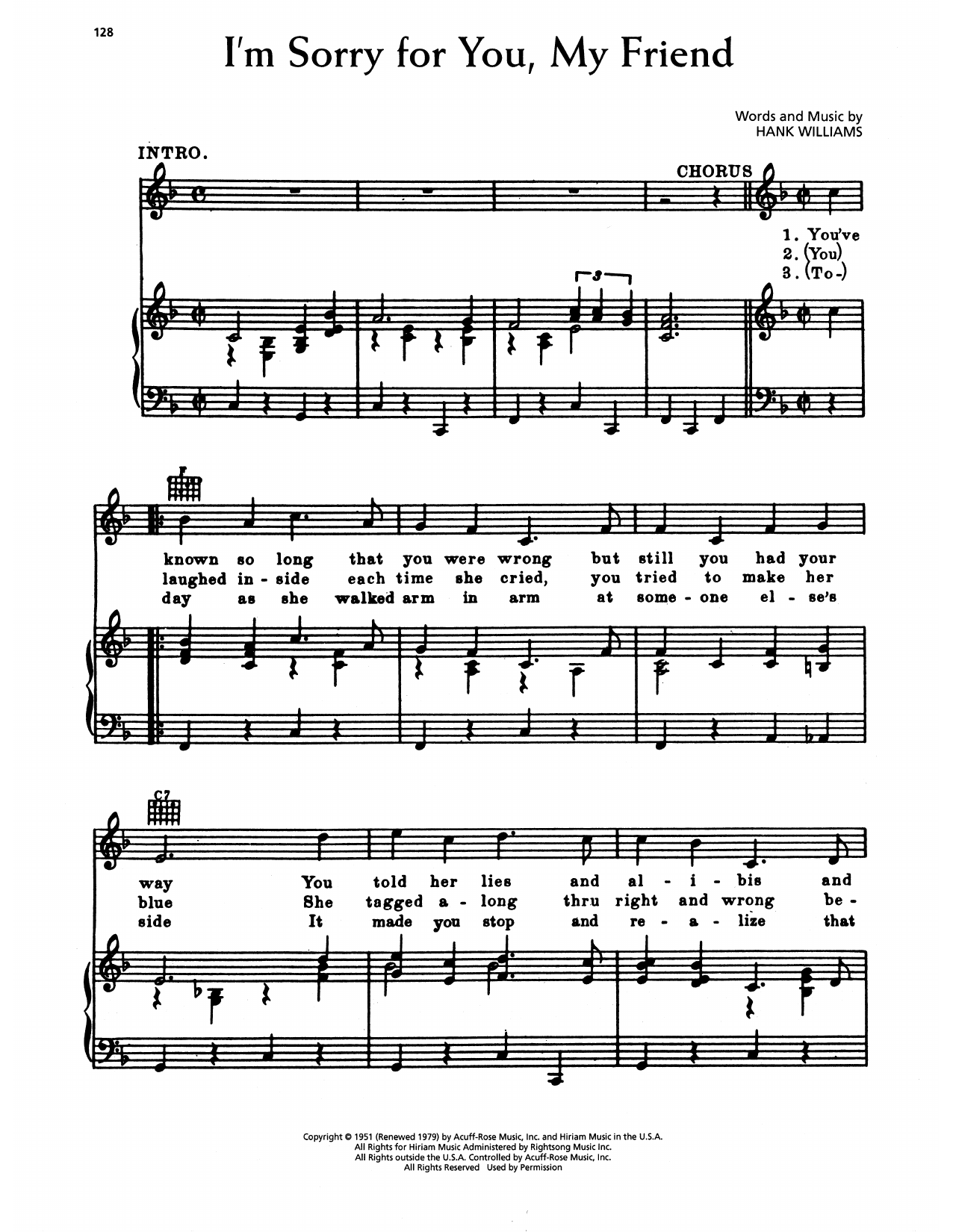 Hank Williams I'm Sorry For You My Friend Sheet Music Notes & Chords for Piano, Vocal & Guitar Chords (Right-Hand Melody) - Download or Print PDF