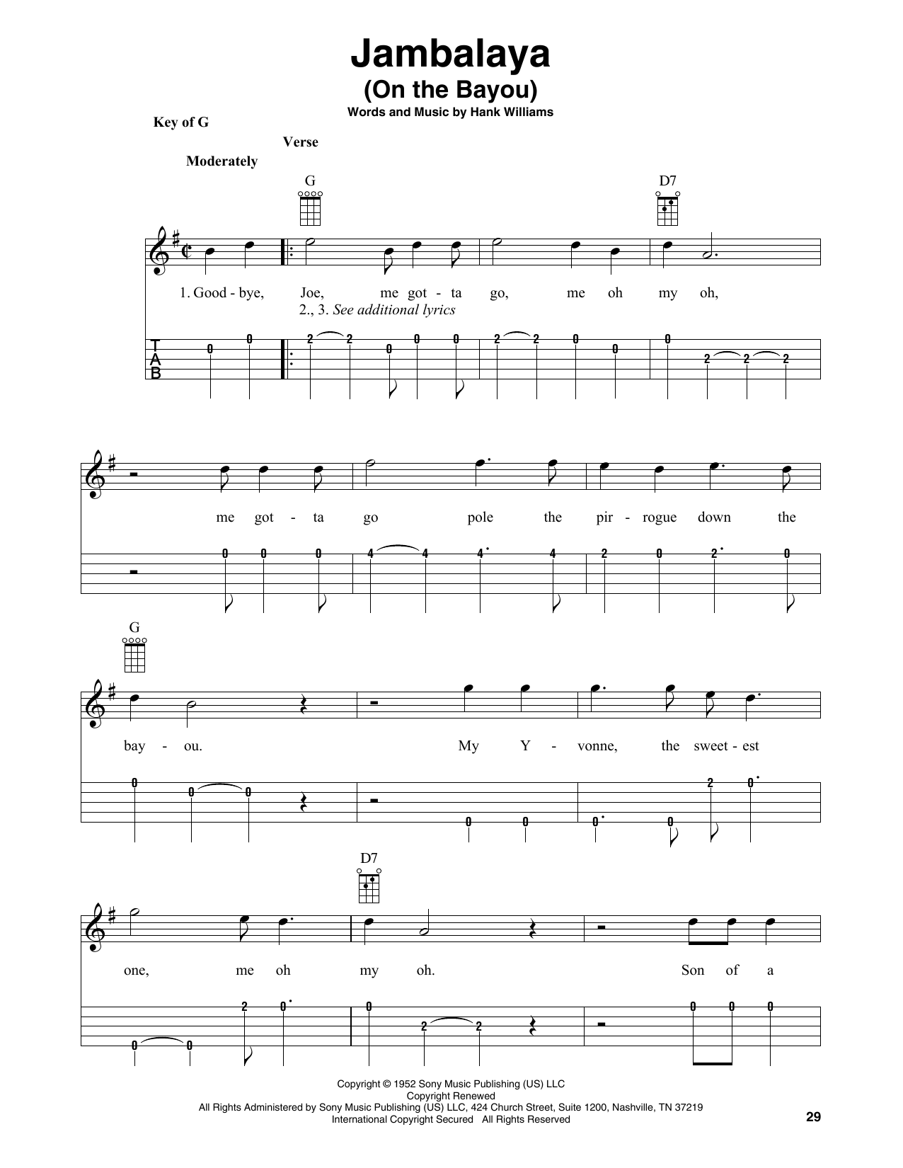 Hank Williams Jambalaya (On The Bayou) (arr. Fred Sokolow) Sheet Music Notes & Chords for Banjo Tab - Download or Print PDF