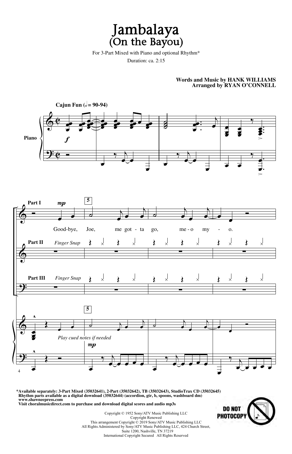 Hank Williams Jambalaya (On The Bayou) (arr. Ryan O'Connell) Sheet Music Notes & Chords for 2-Part Choir - Download or Print PDF