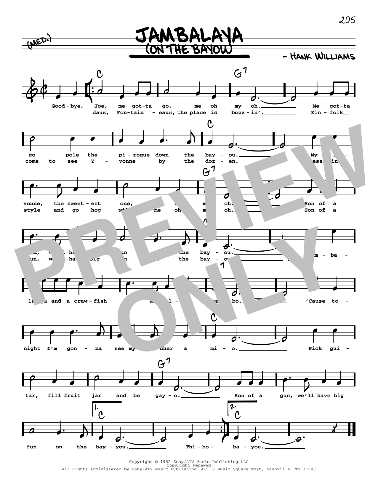 Hank Williams Jambalaya (On The Bayou) (High Voice) Sheet Music Notes & Chords for Real Book – Melody, Lyrics & Chords - Download or Print PDF