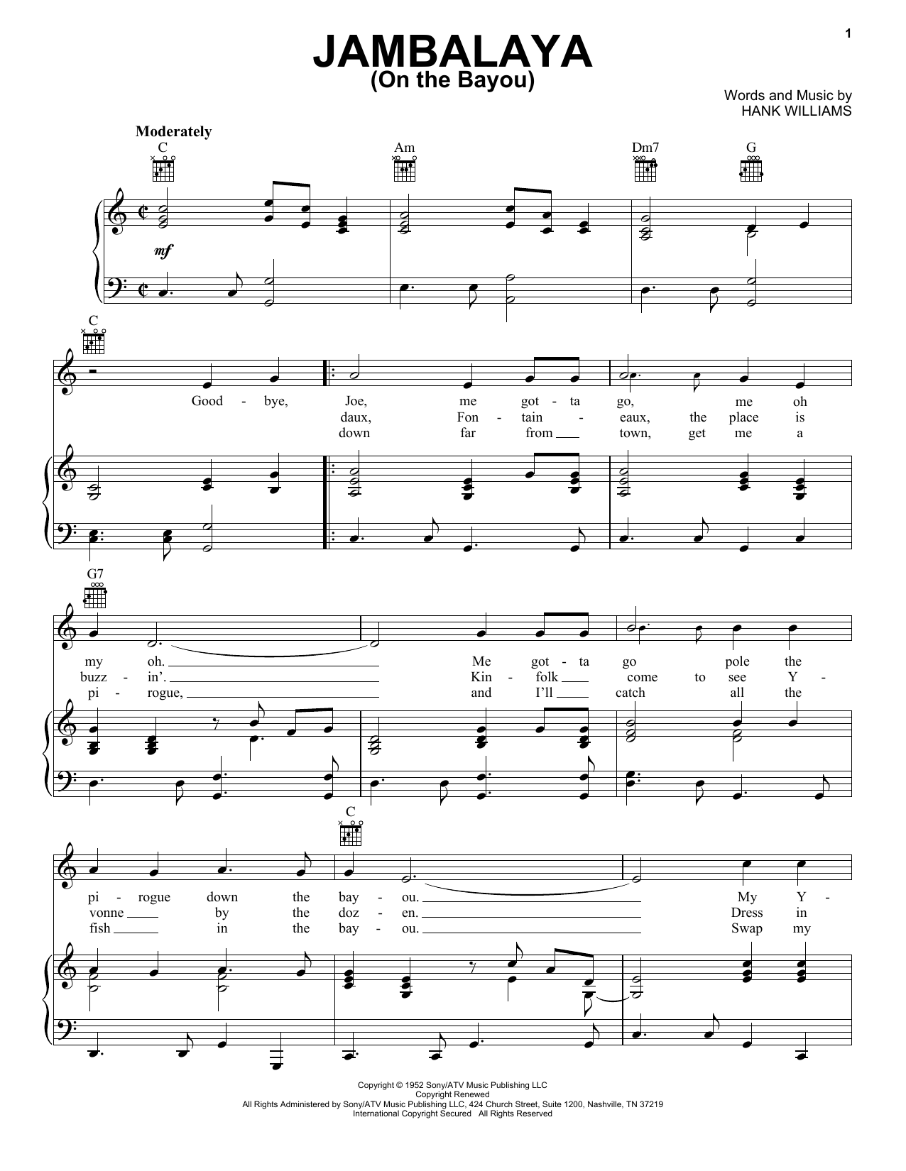 Hank Williams Jambalaya (On The Bayou) Sheet Music Notes & Chords for Super Easy Piano - Download or Print PDF