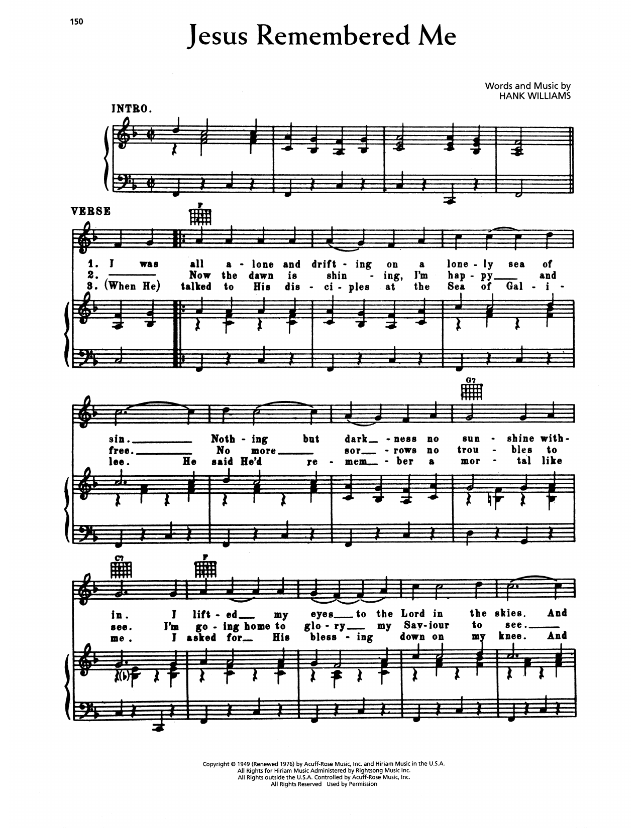 Hank Williams Jesus Remembered Me Sheet Music Notes & Chords for Piano, Vocal & Guitar Chords (Right-Hand Melody) - Download or Print PDF
