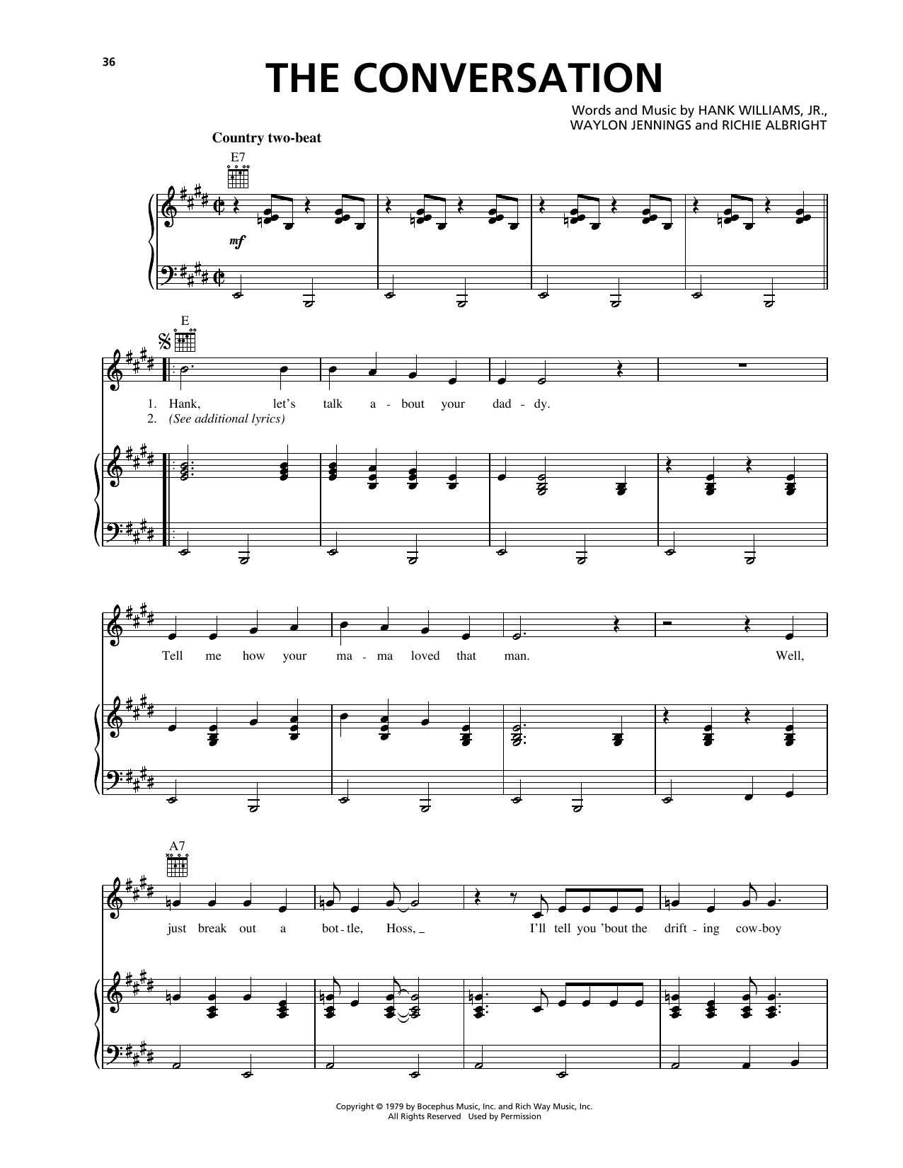 Hank Williams, Jr. & Waylon Jennings The Conversation Sheet Music Notes & Chords for Piano, Vocal & Guitar (Right-Hand Melody) - Download or Print PDF