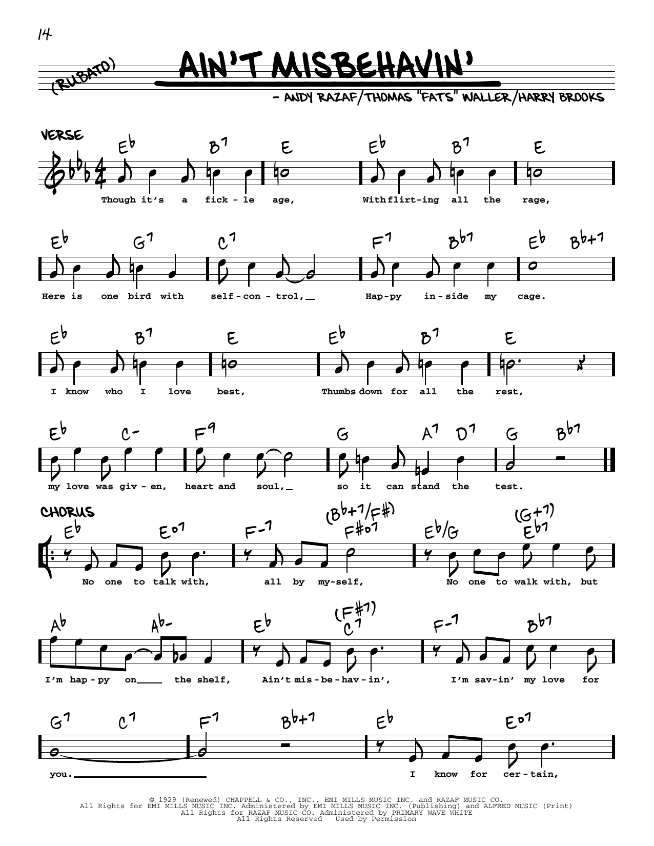 Hank Williams, Jr. Ain't Misbehavin' (arr. Robert Rawlins) Sheet Music Notes & Chords for Real Book – Melody, Lyrics & Chords - Download or Print PDF