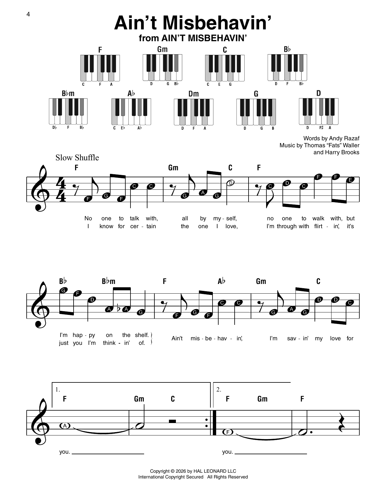 Hank Williams, Jr. Ain't Misbehavin' Sheet Music Notes & Chords for Super Easy Piano - Download or Print PDF