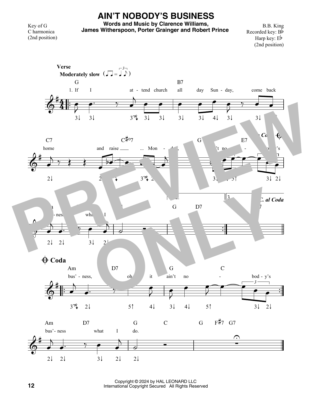 Hank Williams Jr. Ain't Nobody's Business Sheet Music Notes & Chords for Harmonica - Download or Print PDF Hank Williams Jr. Ain't Nobody's Business Sheet Music Notes & Chords for Harmonica - Download or Print PDF