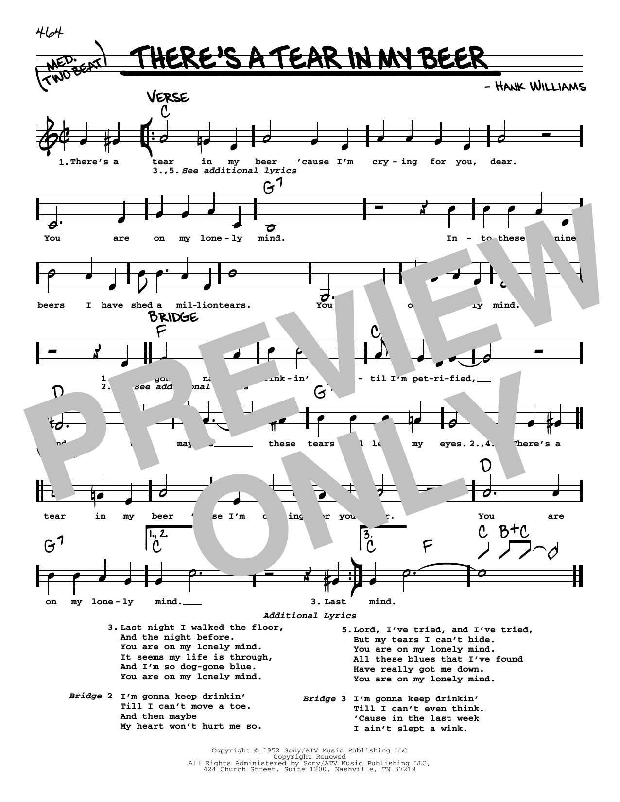 Hank Williams Jr. and Hank Williams There's A Tear In My Beer Sheet Music Notes & Chords for Real Book – Melody, Lyrics & Chords - Download or Print PDF