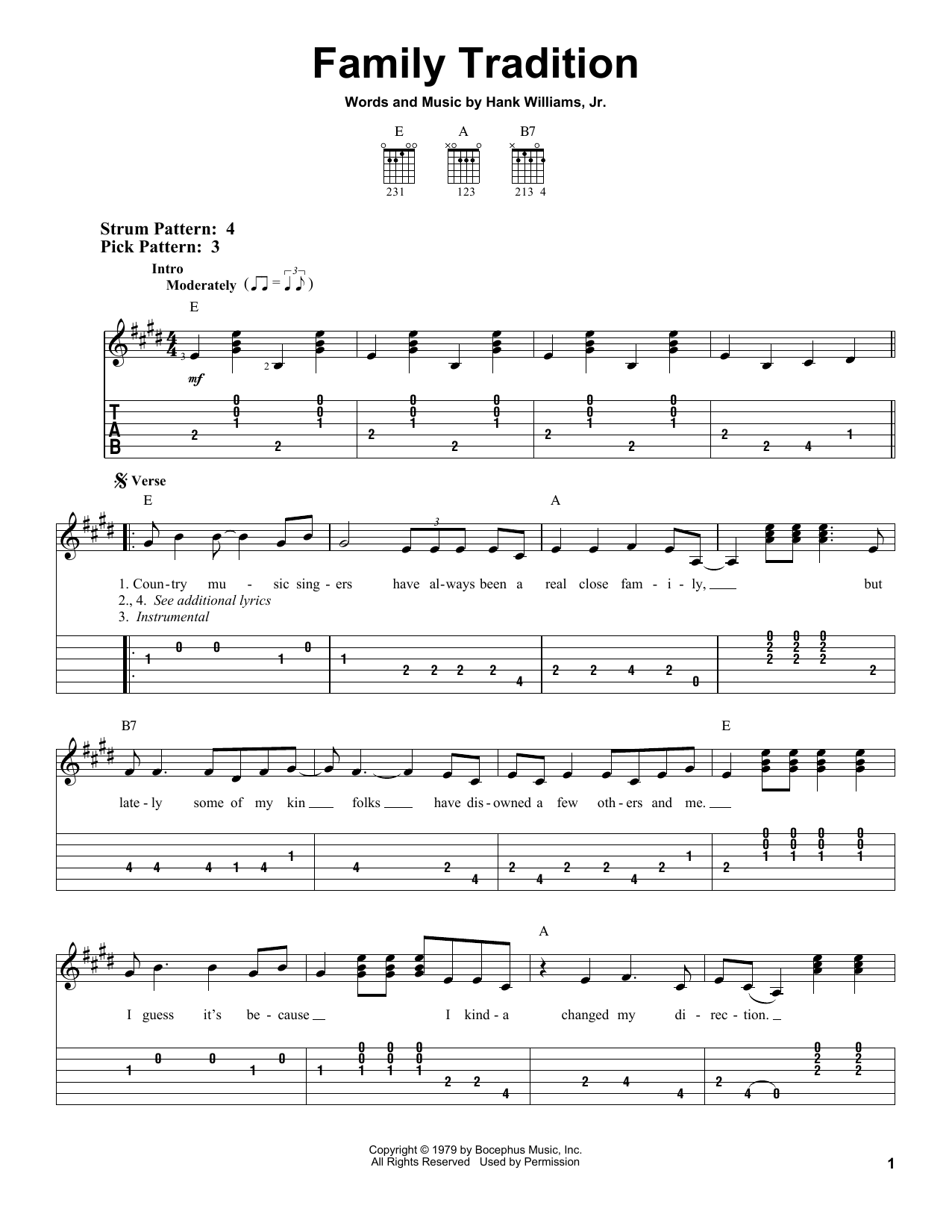 Hank Williams, Jr. Family Tradition Sheet Music Notes & Chords for Easy Guitar - Download or Print PDF