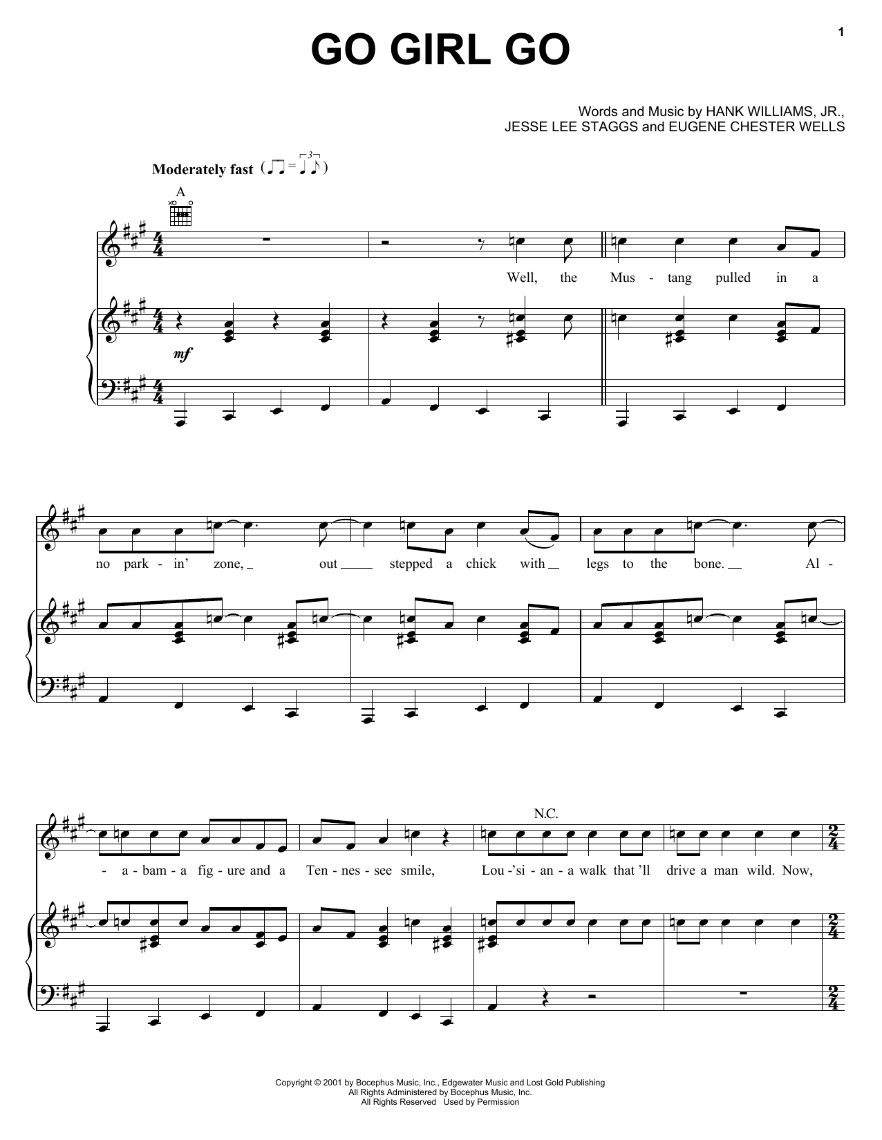 Hank Williams, Jr. Go Girl Go Sheet Music Notes & Chords for Piano, Vocal & Guitar Chords (Right-Hand Melody) - Download or Print PDF