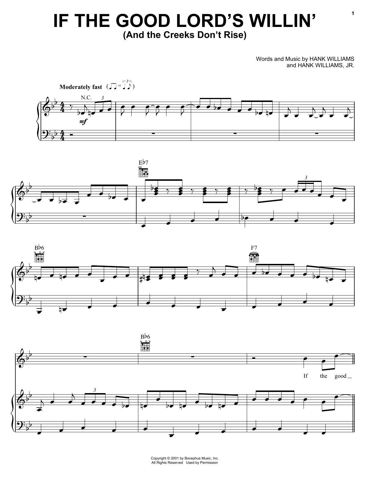 Hank Williams, Jr. If The Good Lord's Willin' (And The Creeks Don't Rise) Sheet Music Notes & Chords for Piano, Vocal & Guitar Chords (Right-Hand Melody) - Download or Print PDF