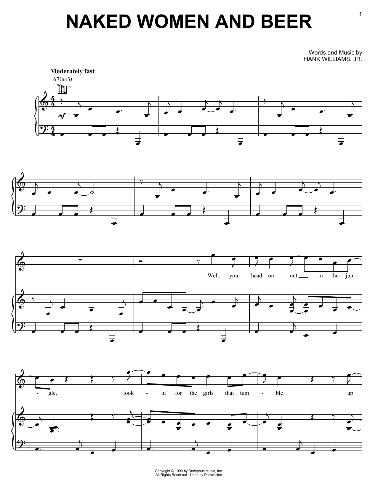 Hank Williams, Jr. Naked Women And Beer Sheet Music Notes & Chords for Piano, Vocal & Guitar Chords (Right-Hand Melody) - Download or Print PDF