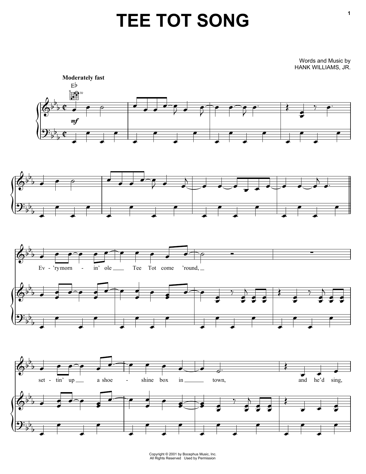 Hank Williams, Jr. Tee Tot Song Sheet Music Notes & Chords for Piano, Vocal & Guitar Chords (Right-Hand Melody) - Download or Print PDF