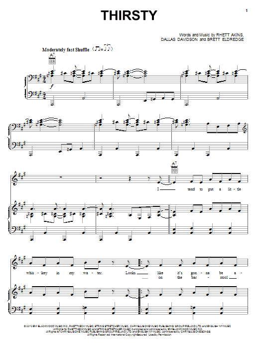 Hank Williams, Jr. Thirsty Sheet Music Notes & Chords for Piano, Vocal & Guitar (Right-Hand Melody) - Download or Print PDF