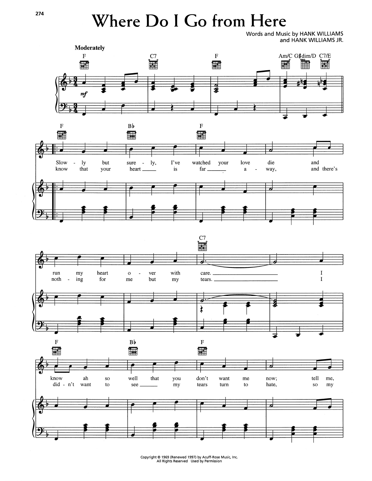 Hank Williams Jr. Where Do I Go From Here Sheet Music Notes & Chords for Piano, Vocal & Guitar Chords (Right-Hand Melody) - Download or Print PDF