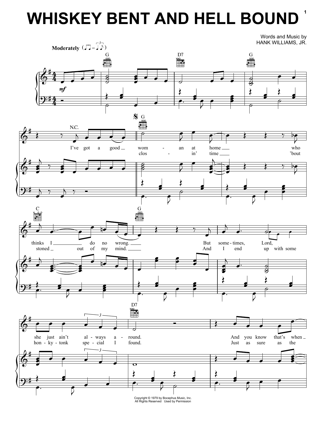 Hank Williams, Jr. Whiskey Bent And Hell Bound Sheet Music Notes & Chords for Piano, Vocal & Guitar Chords (Right-Hand Melody) - Download or Print PDF