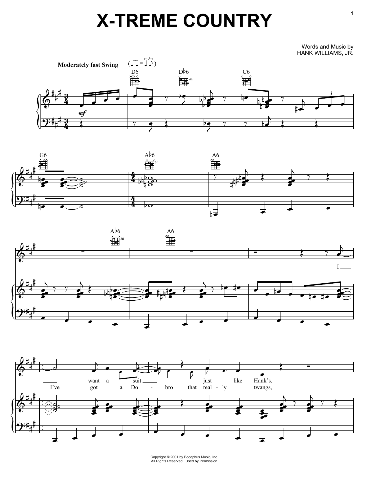 Hank Williams, Jr. X-Treme Country Sheet Music Notes & Chords for Piano, Vocal & Guitar Chords (Right-Hand Melody) - Download or Print PDF