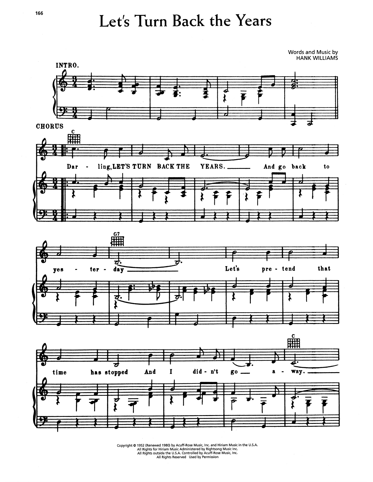 Hank Williams Let's Turn Back The Years Sheet Music Notes & Chords for Piano, Vocal & Guitar Chords (Right-Hand Melody) - Download or Print PDF