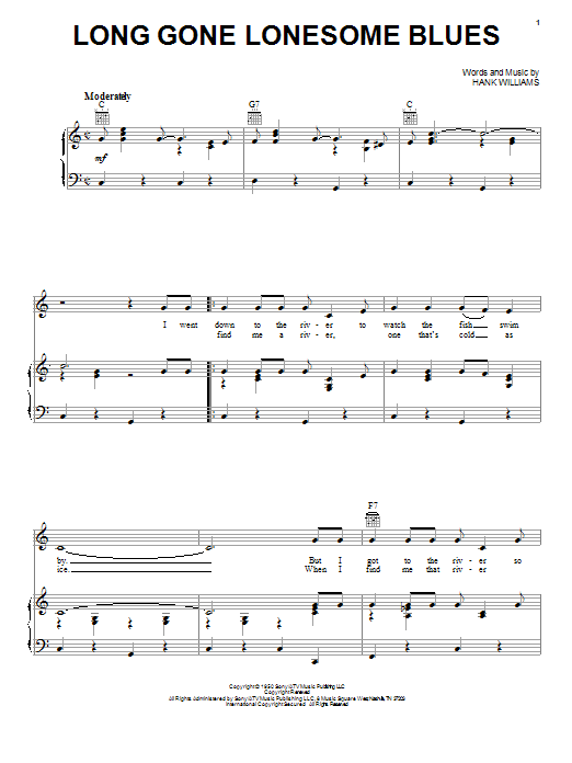 Hank Williams Long Gone Lonesome Blues Sheet Music Notes & Chords for Piano, Vocal & Guitar (Right-Hand Melody) - Download or Print PDF