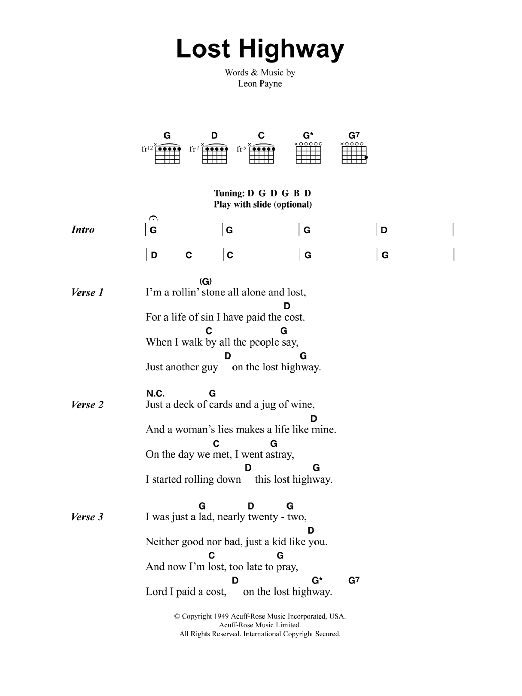 Jeff Buckley Lost Highway Sheet Music Notes & Chords for Lyrics & Chords - Download or Print PDF