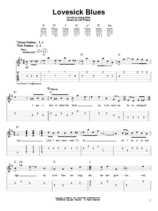 Hank Williams Lovesick Blues Sheet Music Notes & Chords for Lyrics & Chords - Download or Print PDF
