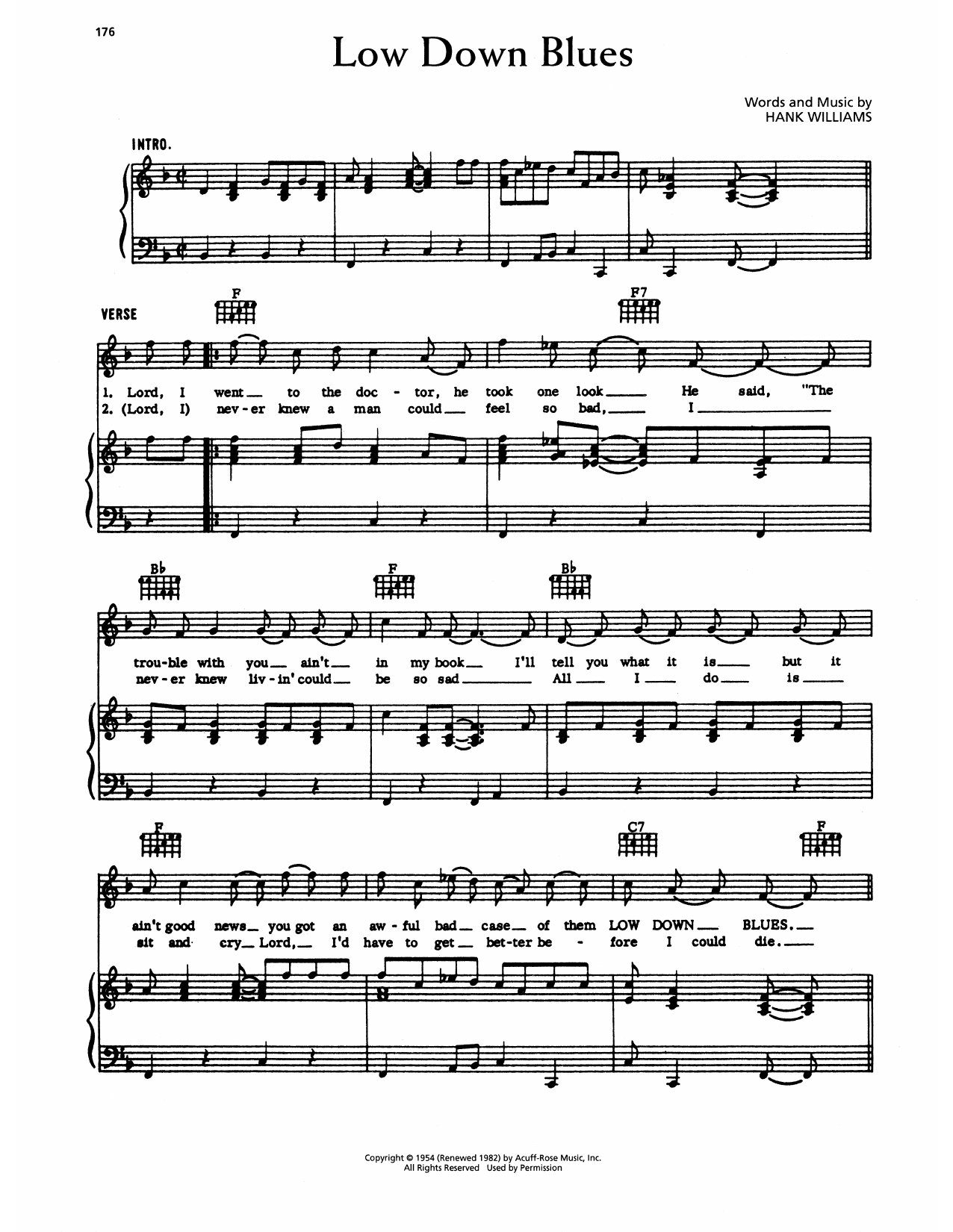 Hank Williams Low Down Blues Sheet Music Notes & Chords for Piano, Vocal & Guitar Chords (Right-Hand Melody) - Download or Print PDF