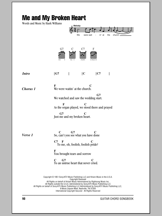 Hank Williams Me And My Broken Heart Sheet Music Notes & Chords for Lyrics & Chords - Download or Print PDF