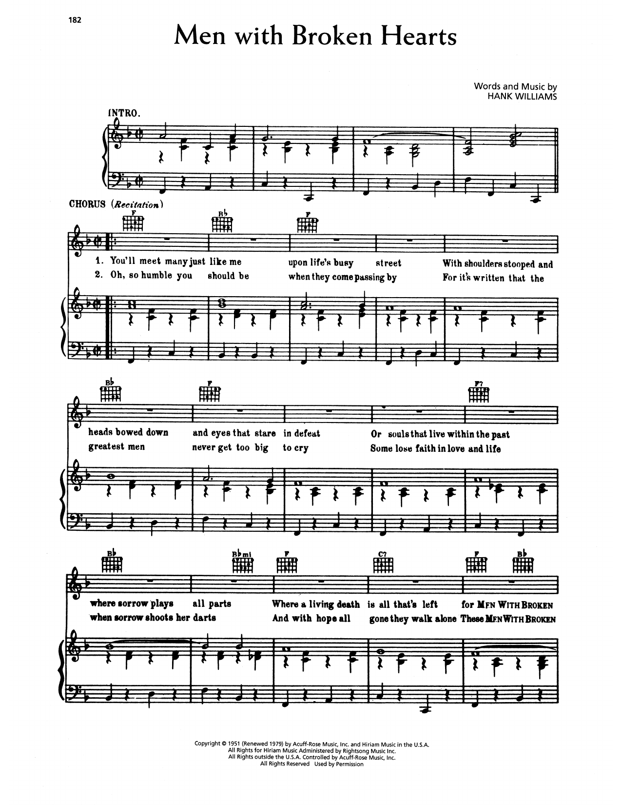Hank Williams Men With Broken Hearts Sheet Music Notes & Chords for Piano, Vocal & Guitar Chords (Right-Hand Melody) - Download or Print PDF