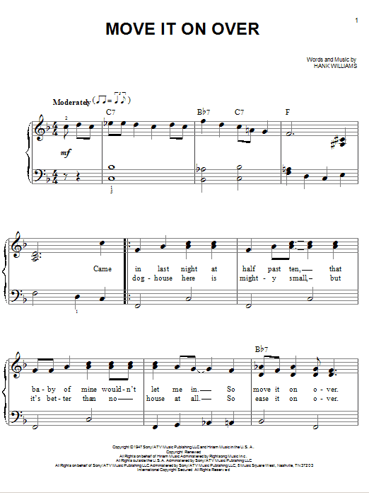 Hank Williams Move It On Over Sheet Music Notes & Chords for Super Easy Piano - Download or Print PDF