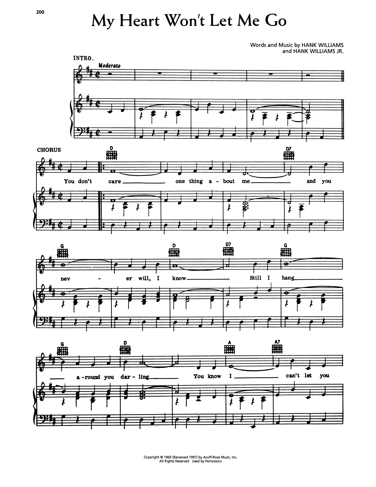 Hank Williams My Heart Won't Let Me Go Sheet Music Notes & Chords for Piano, Vocal & Guitar Chords (Right-Hand Melody) - Download or Print PDF