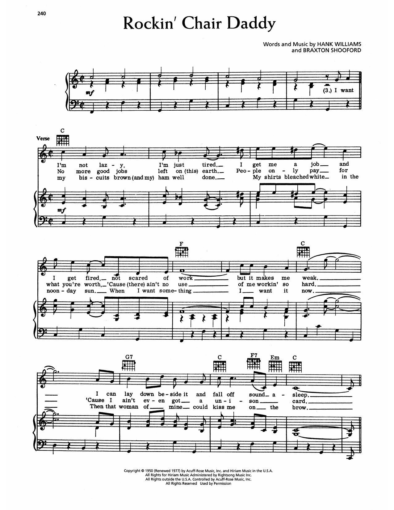 Hank Williams Rockin' Chair Daddy Sheet Music Notes & Chords for Piano, Vocal & Guitar Chords (Right-Hand Melody) - Download or Print PDF