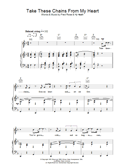 Ray Charles Take These Chains From My Heart Sheet Music Notes & Chords for Melody Line, Lyrics & Chords - Download or Print PDF